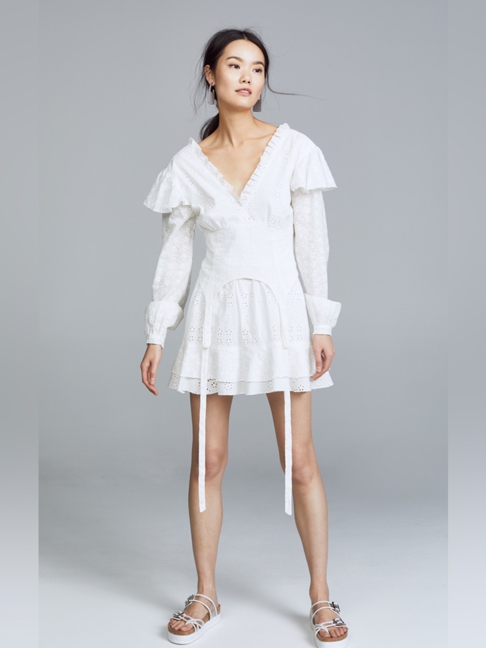NWOT Sandy Liang Yachty White Lace Ruffle Corset Dress Sz 2 ✨RARE ✨